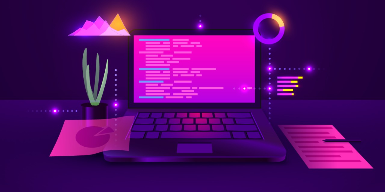 Picture of a laptop with code on it.